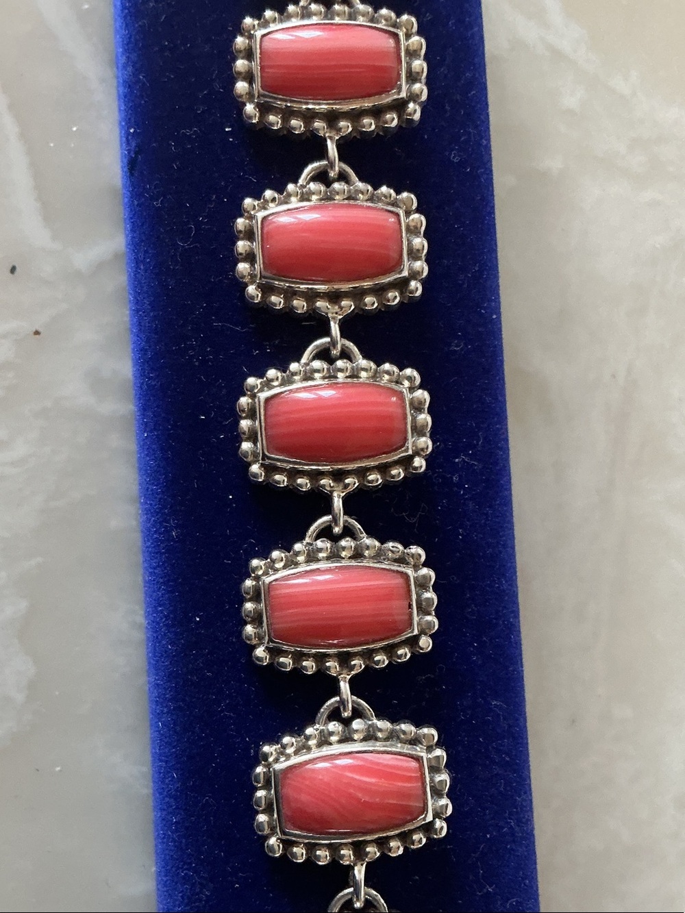 Women's Coral Red Stone Link Bracelet